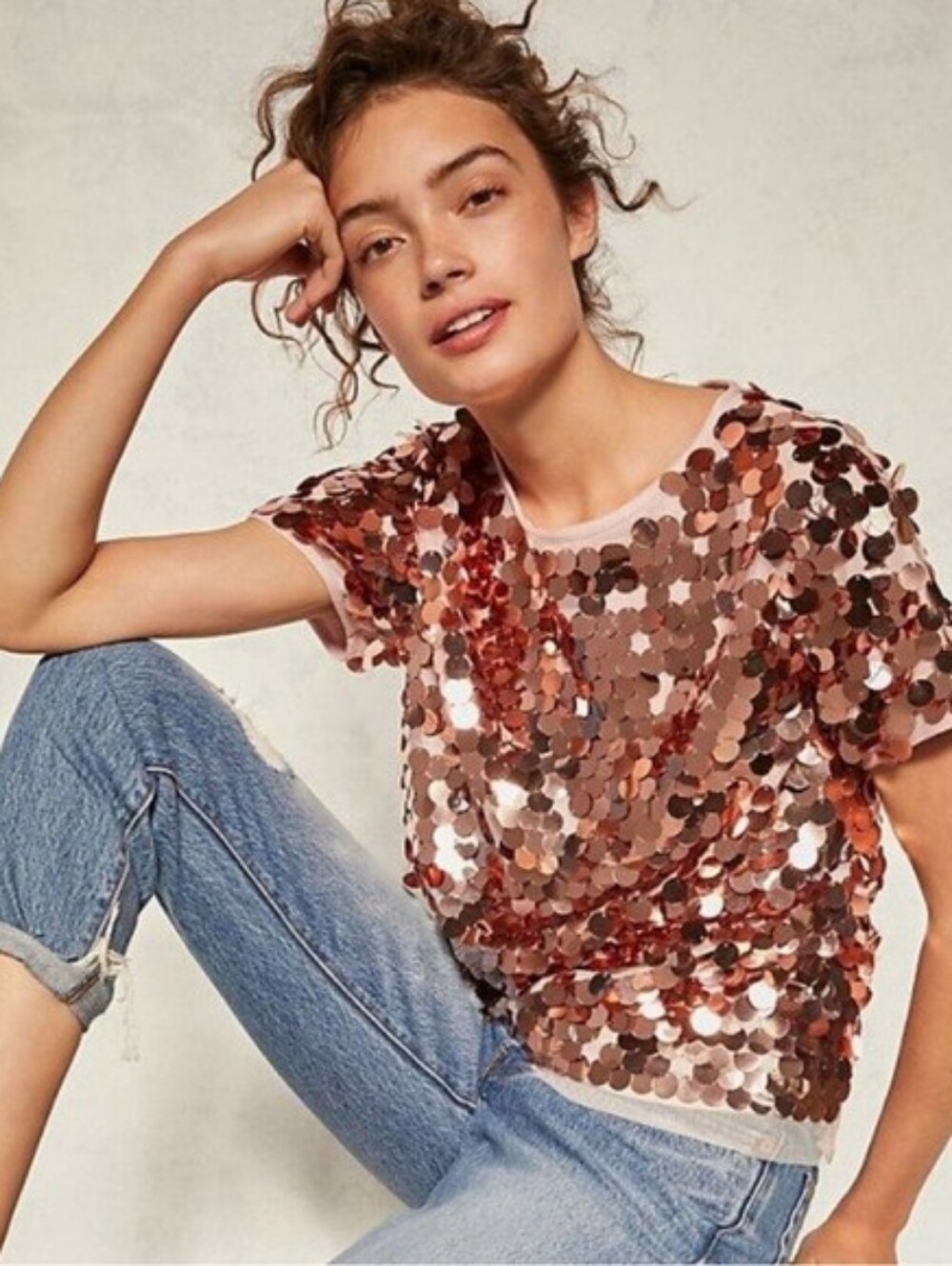 Eva Franco Anthony Rose Pink Champagne Sequin Top